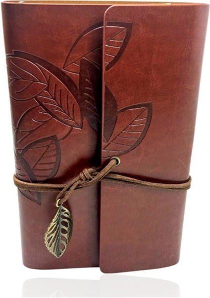 Retro Deri Defter Yaprak Tasarımlı Büyük Boy Kahverengi fiyatları