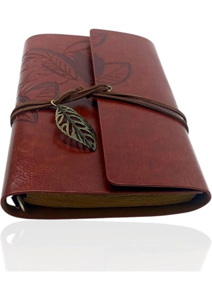 Retro Deri Defter Yaprak Tasarımlı Büyük Boy Kahverengi modelleri