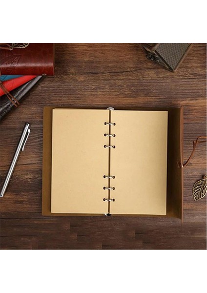 Retro Deri Defter Yaprak Tasarımlı Büyük Boy Kahverengi