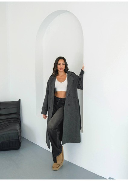 Kuşaklı Cepli Diz Boyu Uzun Kaşe Kışlık Kadın Kaban fırsatları