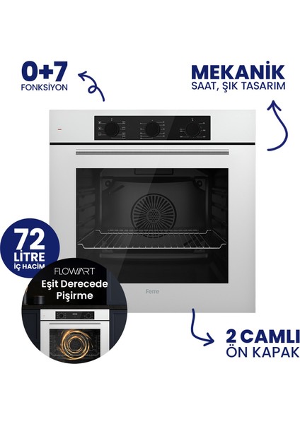 Flowart Turbolu Asimetrik Amörtisörlü Silenart Beyaz Cam Ankastre Set QBL62CB - NT026WFA - D081SA fiyatları