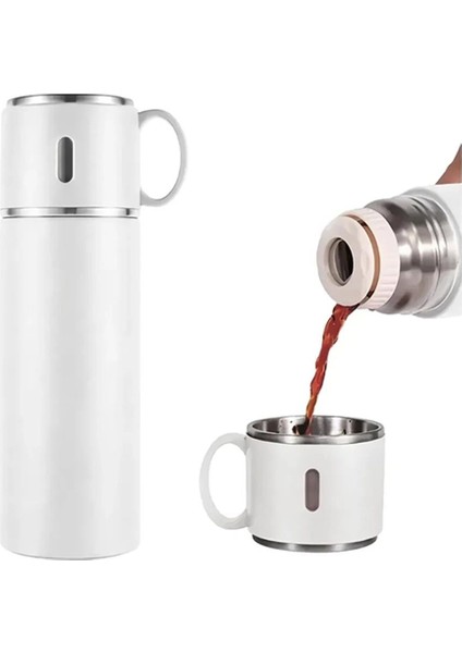 Kişiselleştirilebilir 3 Bardaklı Çelik Termos 05 Lt Beyaz fiyatları