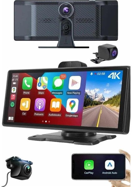 Techmrt Android ve Ios Uyumlu Ön Arka Çift Kameralı Araç Ekranı Dokunmatik Carplay
