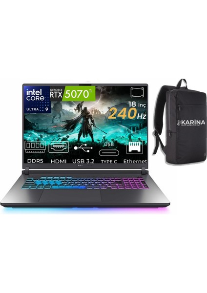 Rog Strix G18 Ultra 9 275HX G815LR-S9157-14 96GB 2tb+2tb RTX5070TI 12GB Freedos 18" Wqxga Gaming Laptop (Outlet )