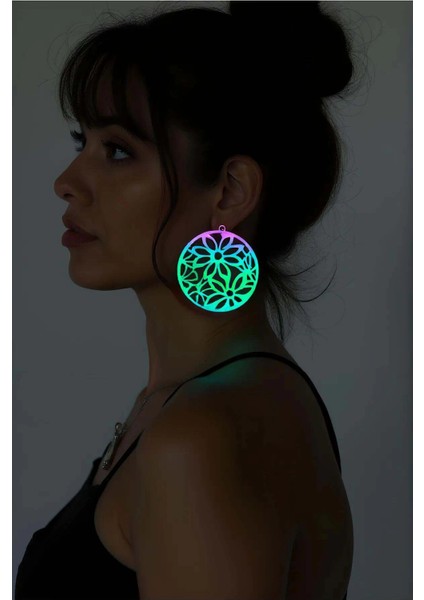 Rainbow Reflektörlü Çiçek Küpe, Şık Tasarım Lazer Kesim Küpe - APBJ023