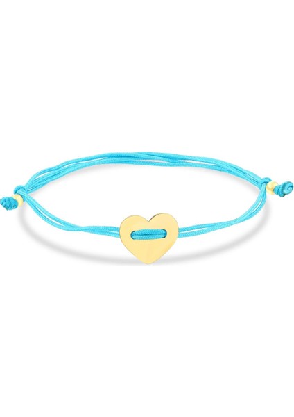 14 Ayar Kalp Altın Mavi Ipli Bileklik