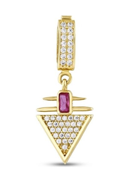 14 Ayar Fuşya Taşlı Üçgen Tasarım Altın Kolye Ucu