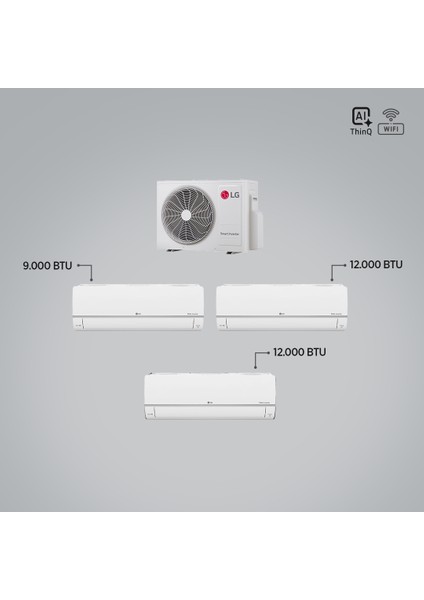 1+3 Multi Sistem / 9+12+12 Iç Üniteler = 1 Adet Dış Ünite Al Thinq Wi-Fi Kontrolü