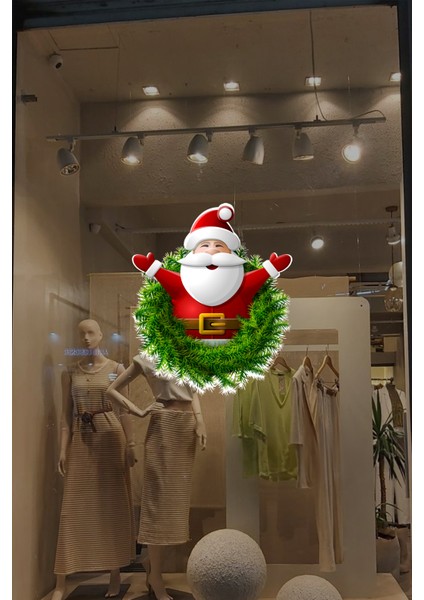 Ellerini Yeni Yıla Açmış Noel Baba Yılbaşı Süslemesi Cam Duvar Vitrin Stickerı Yılbaşı Süsü 43X50CM fiyatları