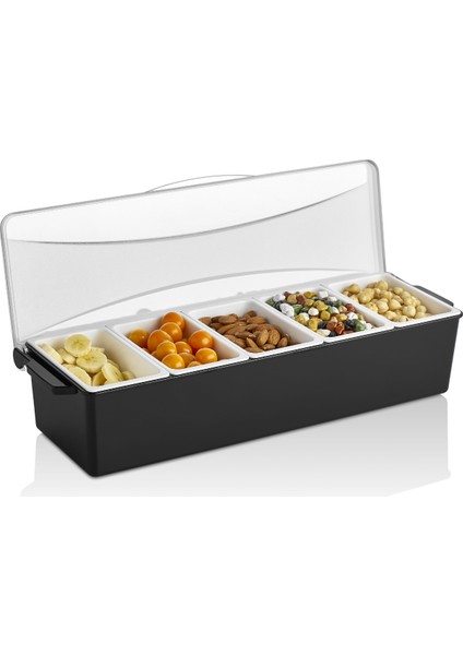 Şık Siyah Kapaklı Sunumluk, 3, 4, 5, 6 Bölmeli Servislik - Plastik Mutfak Saklama Kabı - Gıda Saklama Kutusu Set modelleri