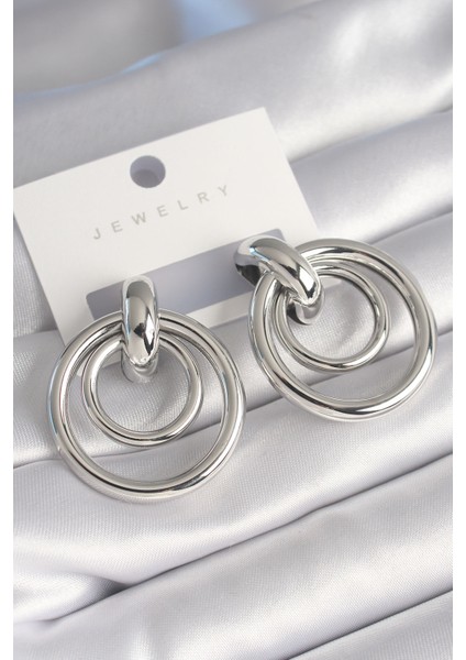 Pirinç Gümüş Renk Halka Model Kadın Küpe - TJ-BKP8734 fiyatları