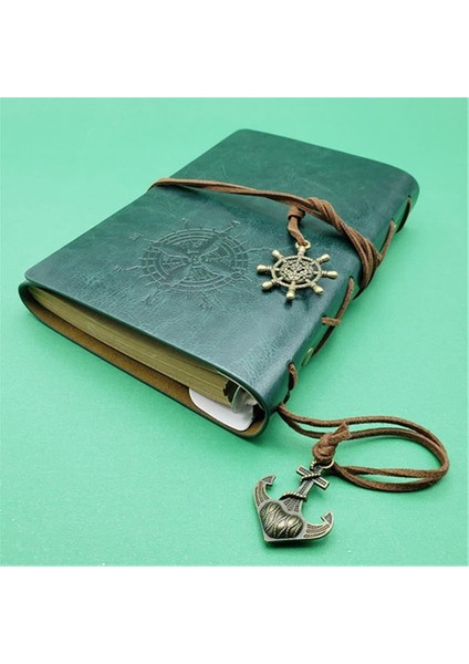 Retro Deri Defter Pusula Tasarımlı Küçük Boy Yeşil