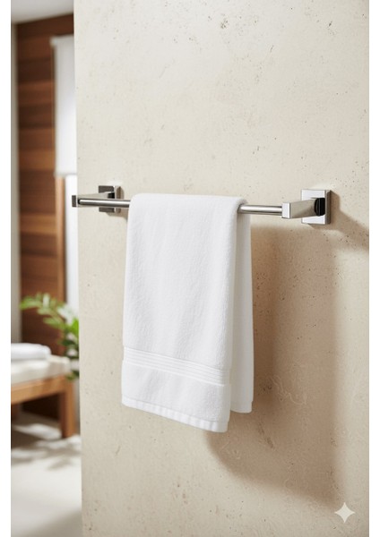 Krom Yapışkanlı Uzun Havluluk – Kare Topuzlu Metal Banyo Havlu Askısı, Dayanıklı & Şık - (101-K) - Ktk fiyatları