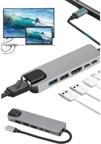 Techmrt USB Type-C Hub Dönüştürücü Çevirici Çoklayıcı Macbook Çevirici 8 Portlu