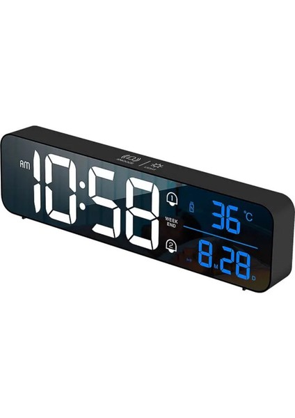 Hd LED Ekranlı Aynalı Dijital Masa Saati – Sıcaklık, Tarih ve Çift Alarm Özellikli