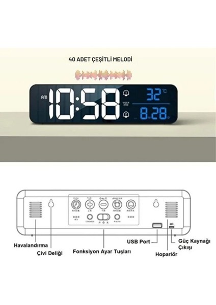 Hd LED Ekranlı Aynalı Dijital Masa Saati – Sıcaklık, Tarih ve Çift Alarm Özellikli fırsatları