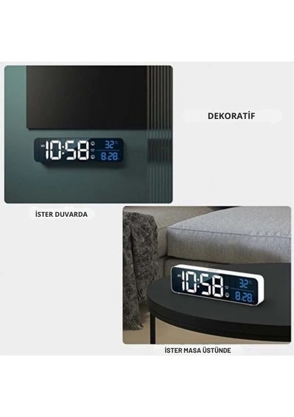 Hd LED Ekranlı Aynalı Dijital Masa Saati – Sıcaklık, Tarih ve Çift Alarm Özellikli