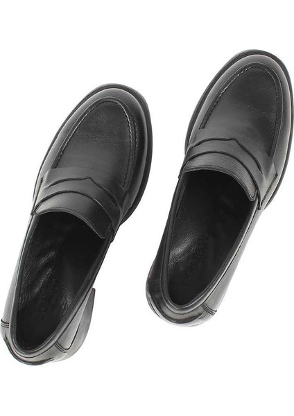 Kadın Siyah Kalın Topuklu Deri Ayakkabı