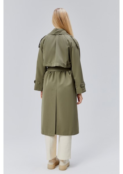 Koyu Haki Kruvaze Kapama Rüzgarlık Detaylı Trençkot indirimleri