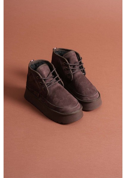 Venessa Kadın Mini Acı Kahve Süet Bağcıklı Içi Tüylü Düz Taban Bot fırsatları