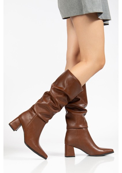 Kadın Taba Cilt Körüklü Uzun Sivri Burunlu Topuklu Çizme fiyatları