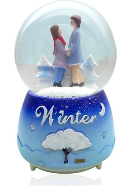 Müzikli Renk Değişiren Işıklı Kar Püskürtmeli Çift Tasarımlı Kar Küresi