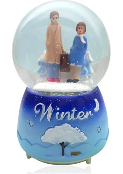 Müzikli Renk Değişiren Işıklı Kar Püskürtmeli Çift Temalı Kar Küresi