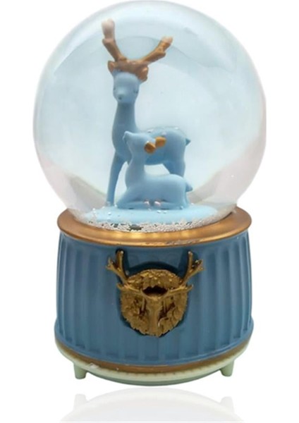 Müzikli Renk Değişiren Işıklı Kar Püskürtmeli Geyik Tasarımlı Kar Küresi