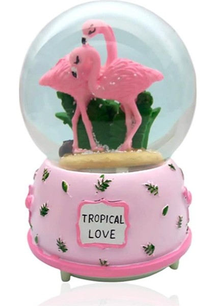 Müzikli Renk Değişiren Işıklı Kar Püskürtmeli Filamingo Temalı Kar Küresi