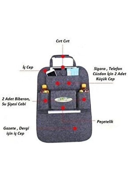 Ankaflex Araba Koltuk Arkası Organizer Çanta Siyah Keçe 40x55 cm 7 Cepli