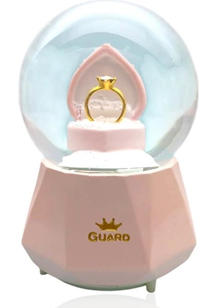 Müzikli Renk Değişiren Işıklı Kar Püskürtmeli Yüzük Tasarımlı Kar Küresi