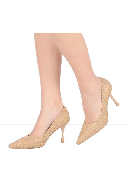Kadın Ten Örgü Ince Topuklu Deri Klasik Ayakkabı fiyatları