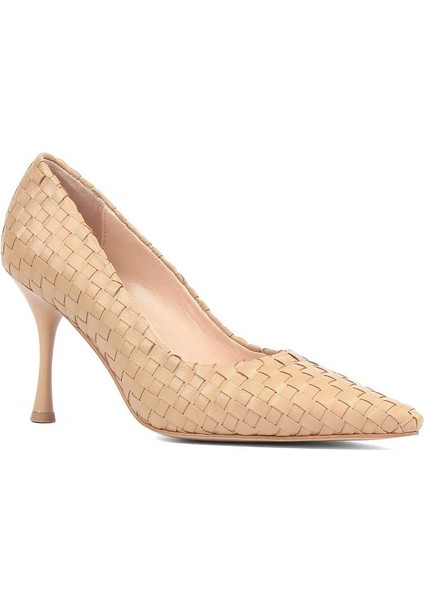 Kadın Ten Örgü Ince Topuklu Deri Klasik Ayakkabı modelleri