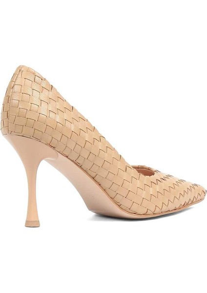 Kadın Ten Örgü Ince Topuklu Deri Klasik Ayakkabı indirimleri