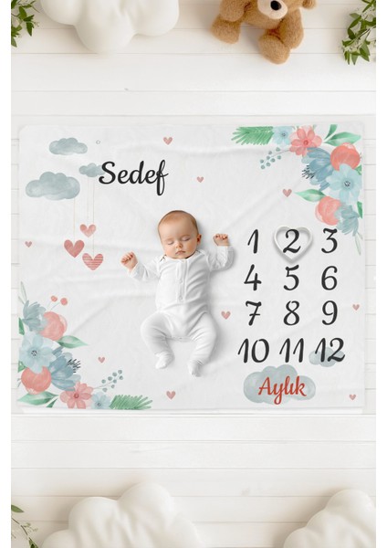 %100 Pamuk Isme Özel Bebek Fotoğraf Çekim Anı Örtüsü (120X100 Cm) Çiçek Bahçesi