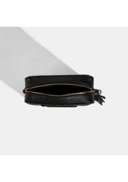 Kadın Siyah Monogram Deri Postacı Çantası