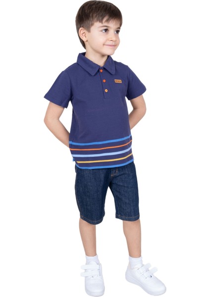 %100 Pamuk Pike Kumaş Mavi Yazlık Erkek Çocuk Tshirt