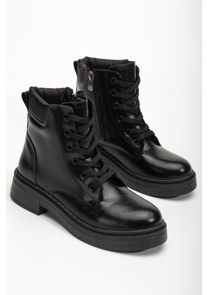 Kadın Siyah Cilt Bağcık ve Fermuarlı Postal Bot modelleri