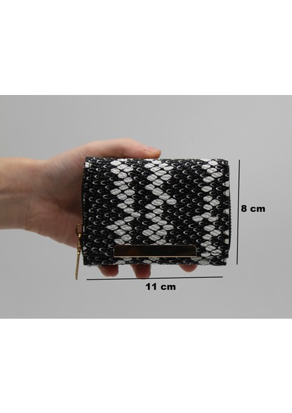 Siyah Desenli Bozuk Para Gözlü Bol Kartlıklı Mini Kadın Cüzdanı
