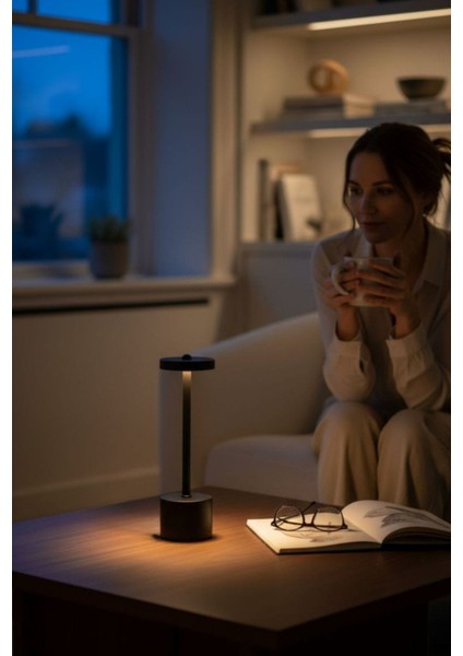Mimosa Eko Siyah Şarjlı Masa Lambası / 3 Kademe Dokunmatik / USB Şarjlı”