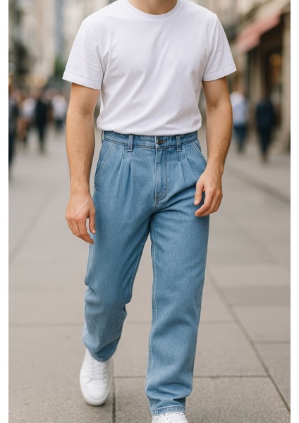 Erkek Pileli Yüksek Bel Bol Kesim Baggy Loose Fit Jean PANTOLON-C354 fiyatları