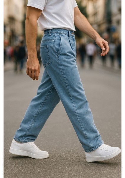 Erkek Pileli Yüksek Bel Bol Kesim Baggy Loose Fit Jean PANTOLON-C354 fırsatları