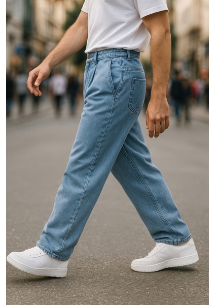 Erkek Pileli Yüksek Bel Bol Kesim Baggy Loose Fit Jean PANTOLON-C354 indirimleri