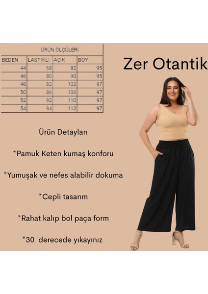 Bol Paça Büyük Beden Keten Pantolon Siyah fiyatları