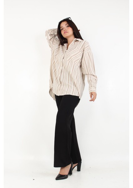 5599 Keten Çizgili Cepli Gömlek