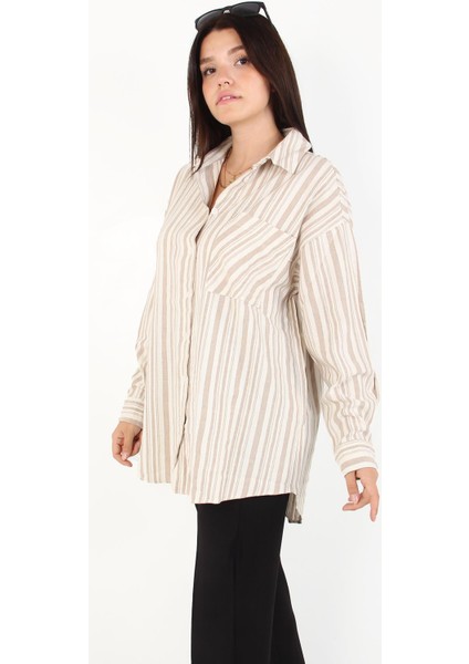 5599 Keten Çizgili Cepli Gömlek