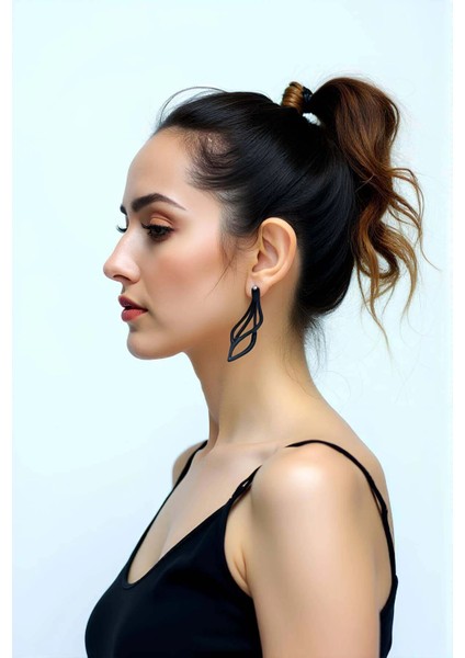 Siyah Sallantılı Küpe, Şık Lazer Kesim Deri Küpe - APBJ001