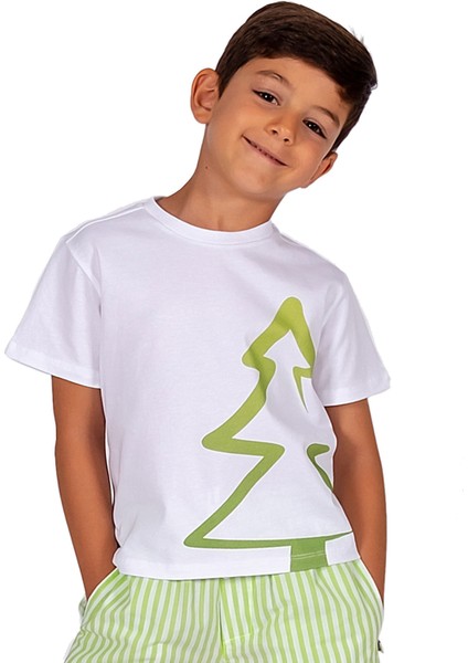 Organik Ağaç Baskılı Beyaz Çocuk T-Shirt