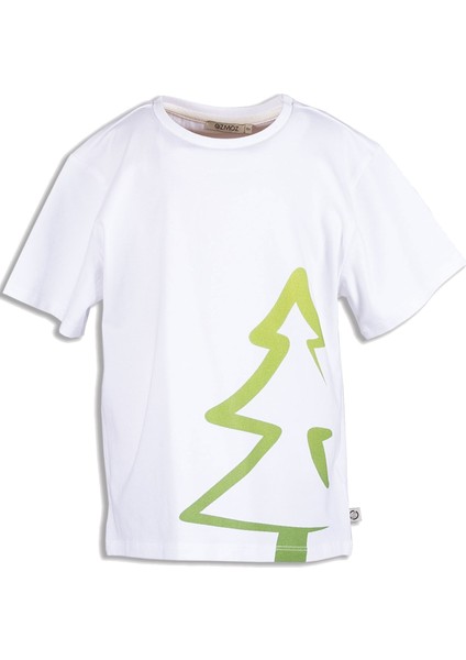 Organik Ağaç Baskılı Beyaz Çocuk T-Shirt modelleri