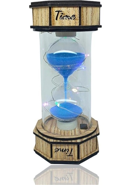 Dekoratif Renkli Işıklı Kum Saati Mavi